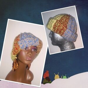 Crochet handmade fold brim hat adult unisex  shades of nature